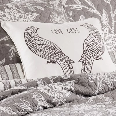 Tanzie Love Birds Pillow - Grey & White - Levtex Home