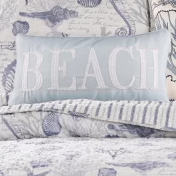 Tahiti Grey Beach Embroidered Decorative Pillow - Levtex Home