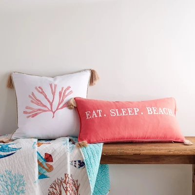 Coral Eat Sleep Beach Pillow - Levtex Home - Image 2