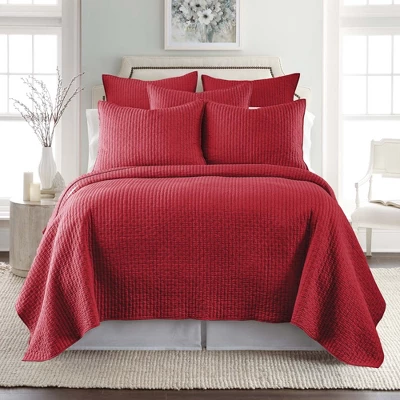 Cross Stitch Red Solid Euro Sham Set Of 2 - One Euro Sham Red - Levtex Home