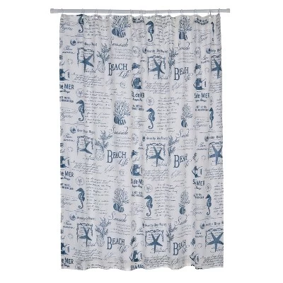 Beach Life Lined Shower Curtain With Grommets Navy - Levtex Home - Image 2