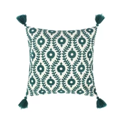 Ashika Navy Crewel Medallion Tassel Pillow - Levtex Home