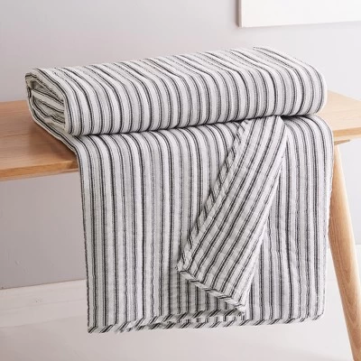 Tobago Stripe Charcoal Quilted Throw - Levtex Home