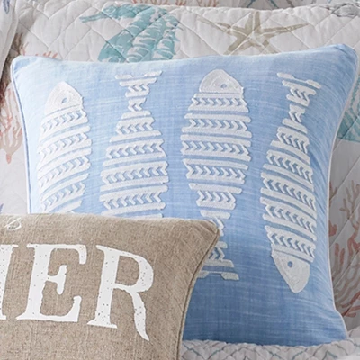 Blue Sea Fish Embroidered Decorative Pillow - Levtex Home - Image 4