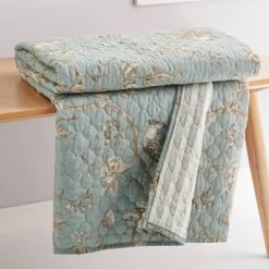 Lyon Teal Toile Quilted Throw - Levtex Home