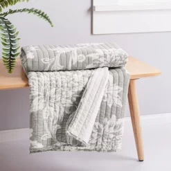 Sanira Taupe Floral Quilted Throw - Levtex Home