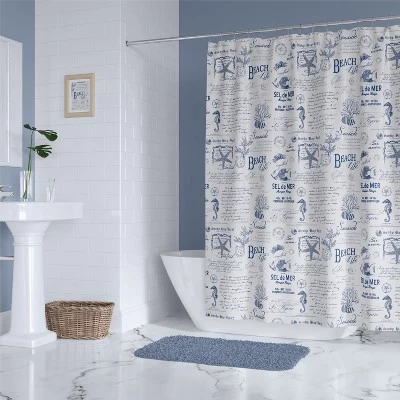 Beach Life Lined Shower Curtain With Grommets Navy - Levtex Home